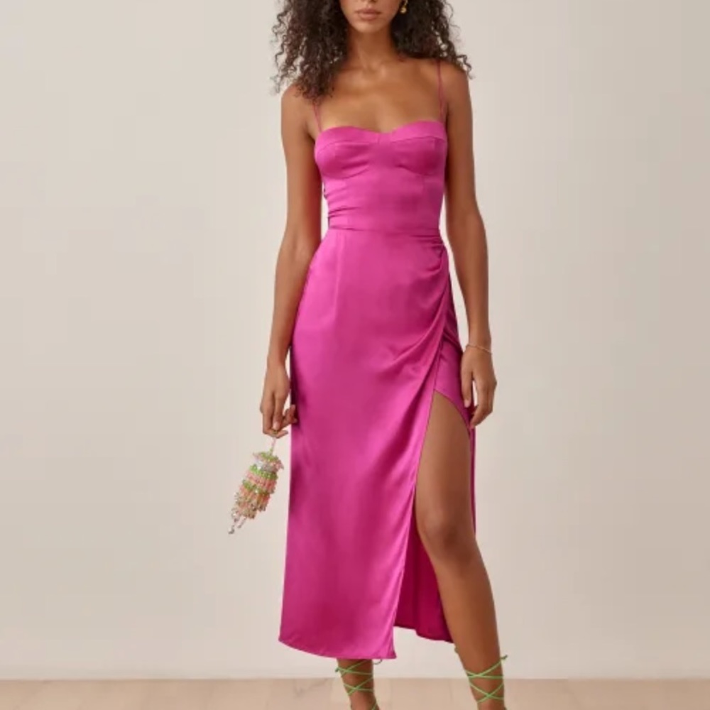 REFORMATION net sustain Marguerite gathered silk midi dress SIZE 6